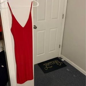 Red mini dress, v cut, going out dress